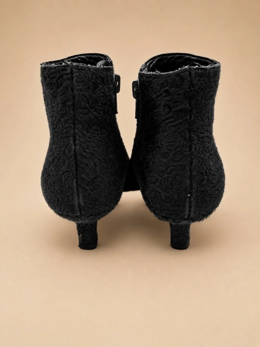 Emanuel Ungaro Paris Vintage Black Textured Kitten Heel Ankle Boots